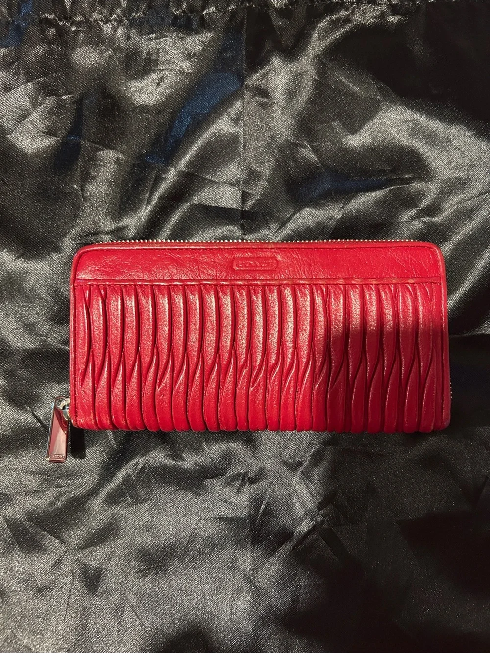 Coach Red Leather Fringe Zip-Around Wallet